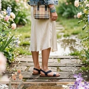 Cynthia Rowley Shoes New 7.5 Women Black Beige Sandal Lida Flat Strappy